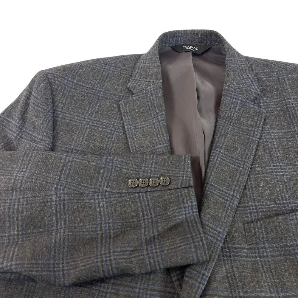 Jos A Bank Traveler Wool Blazer Jacket Mens 48 R Gray Checks Sport Coat Tailored
